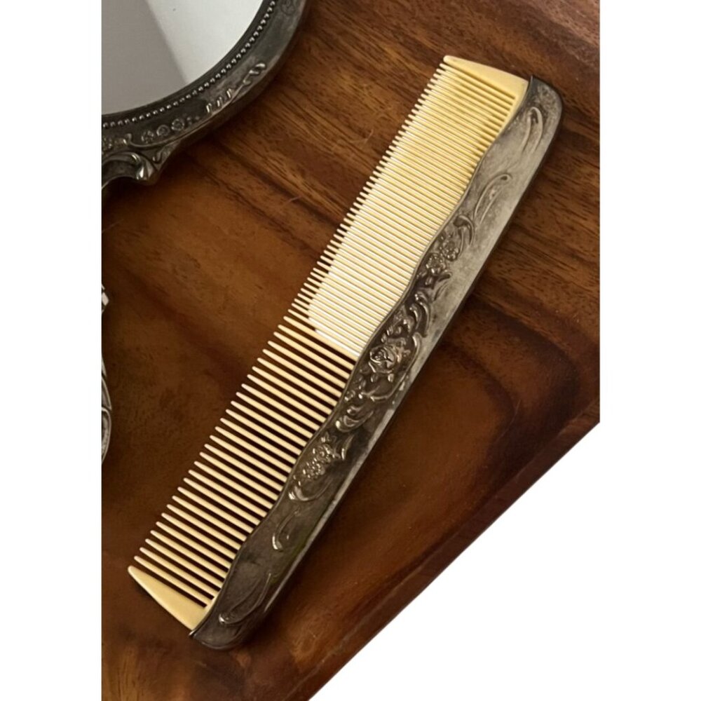 Vintage Silver-Plated Vanity Set Mirror Brush Comb Dressing Table Set - Picture 4 of 12